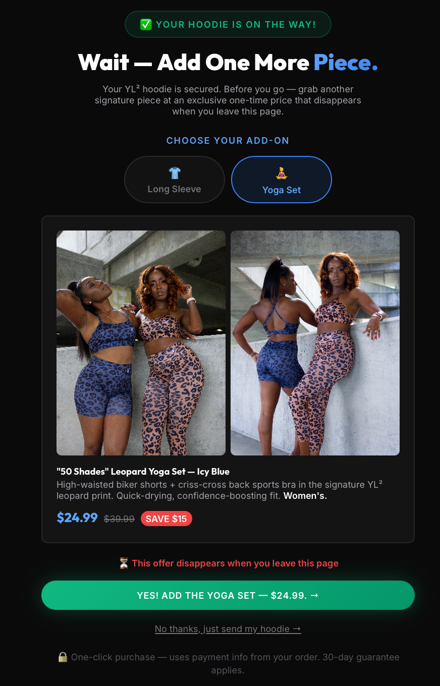 One-click upsell page with product photography